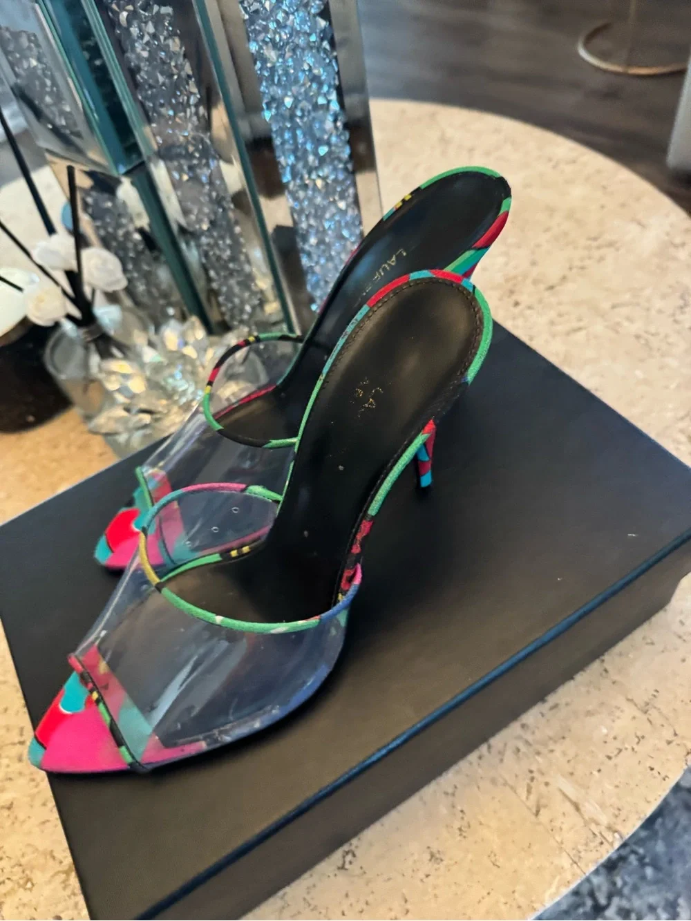 Saint Laurent Printed PVC Mule Heels Sandals - Picture 11 of 16